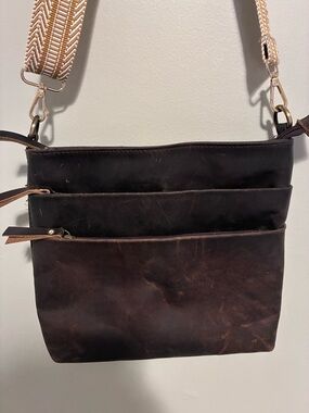 Classic Vintage Dark Brown Buffalo Leather Crossbody